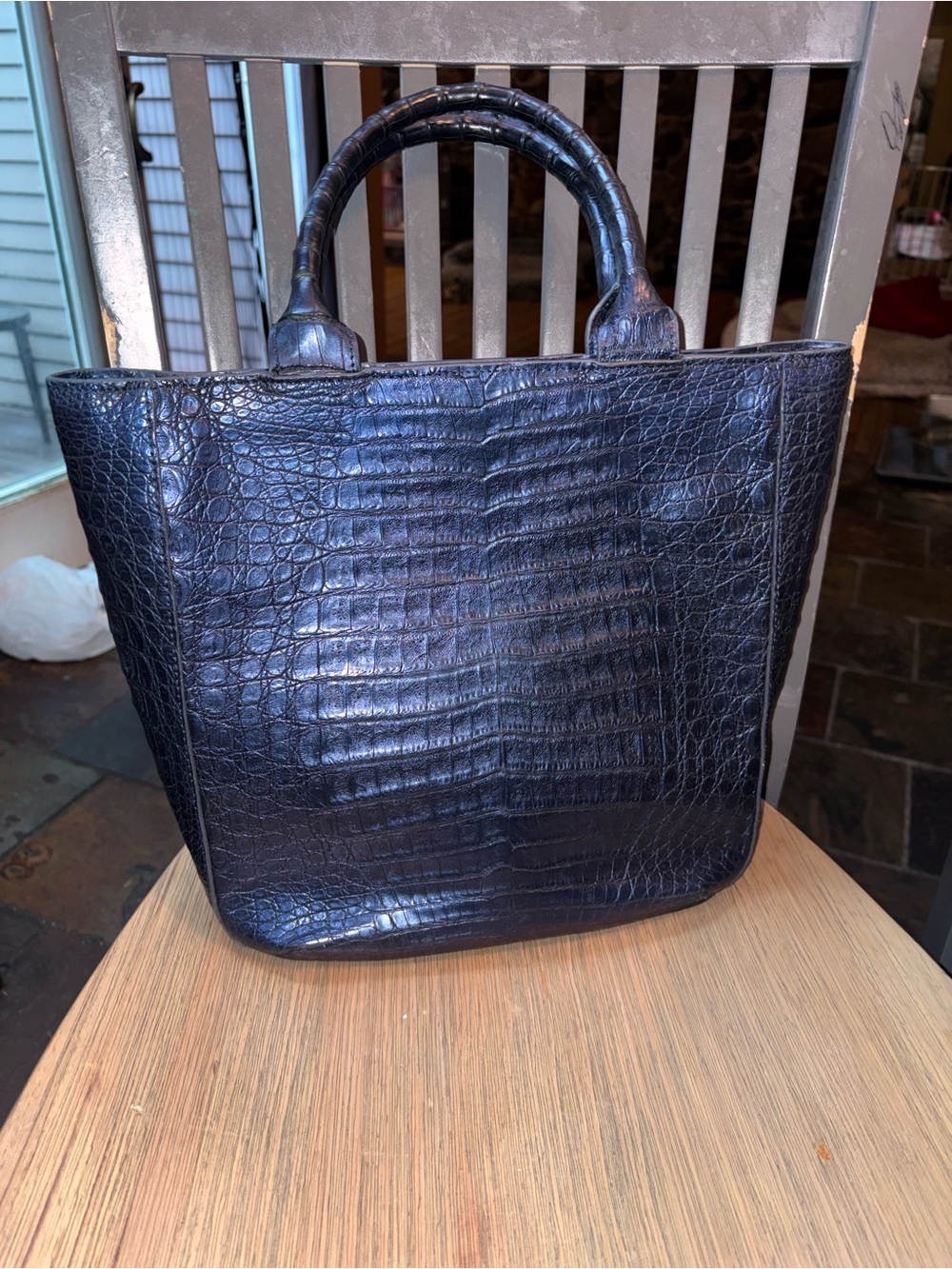 GENUINE CROC/ LEATHER EILEEN KRAMER Croc-Embossed Top-Handle Tote